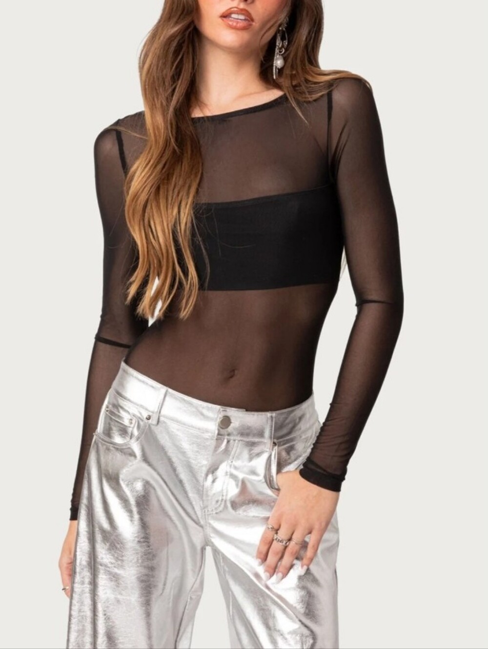 Edikted Sheer Mesh Bandeau Bodysuit Black Size Small Night Out Y2K Sz: Small